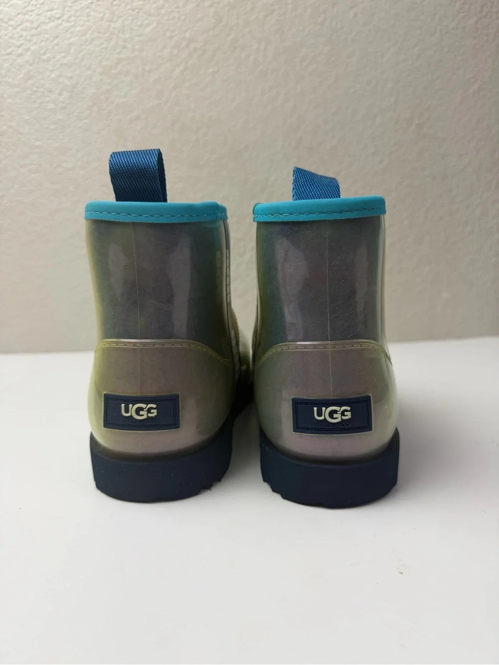 UGG Kids Iridescent Teal-Trim Waterproof Rain Boots